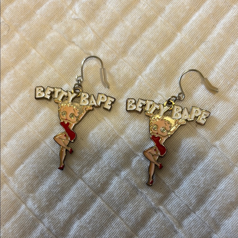 Bape Betty Boop Gold-tone Earrings with Red Enamel